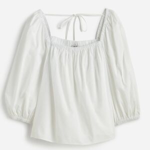 NWT Madewell Puff Sleeve Babydoll Top White Shirt Blouse Neck Tie Sz 00 NR583